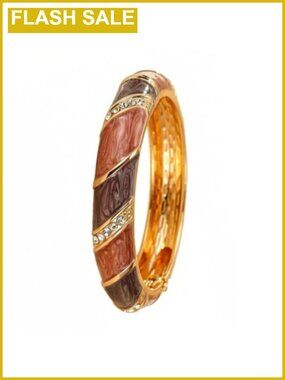 Vintage Enamel Bangle Bracelet Gold Plated Ethnic Jewelry Chunky Cuff